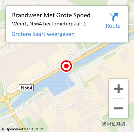 Locatie op kaart van de 112 melding: Brandweer Met Grote Spoed Naar Weert, N564 hectometerpaal: 1 op 11 juni 2024 07:02