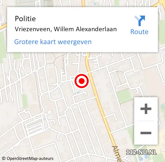 Locatie op kaart van de 112 melding: Politie Vriezenveen, Willem Alexanderlaan op 11 juni 2024 07:02