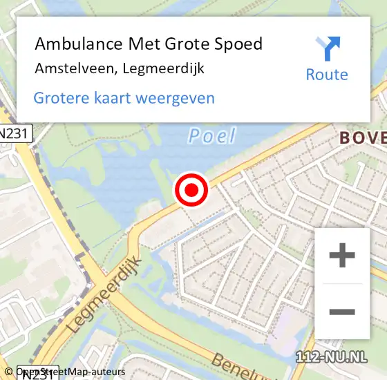 Locatie op kaart van de 112 melding: Ambulance Met Grote Spoed Naar Amstelveen, Legmeerdijk op 11 juni 2024 07:10