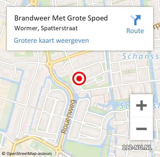 Locatie op kaart van de 112 melding: Brandweer Met Grote Spoed Naar Wormer, Spatterstraat op 11 juni 2024 07:15