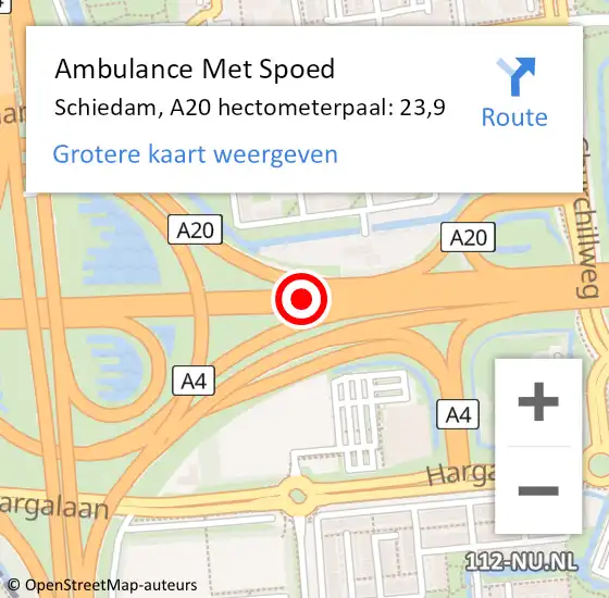 Locatie op kaart van de 112 melding: Ambulance Met Spoed Naar Schiedam, A20 hectometerpaal: 23,9 op 11 juni 2024 07:41