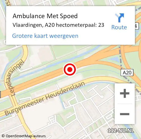 Locatie op kaart van de 112 melding: Ambulance Met Spoed Naar Vlaardingen, A20 hectometerpaal: 23 op 11 juni 2024 07:44