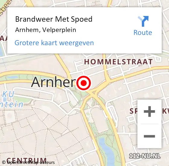 Locatie op kaart van de 112 melding: Brandweer Met Spoed Naar Arnhem, Velperplein op 11 juni 2024 08:00