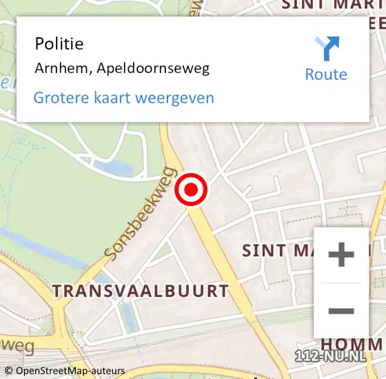 Locatie op kaart van de 112 melding: Politie Arnhem, Apeldoornseweg op 11 juni 2024 08:07