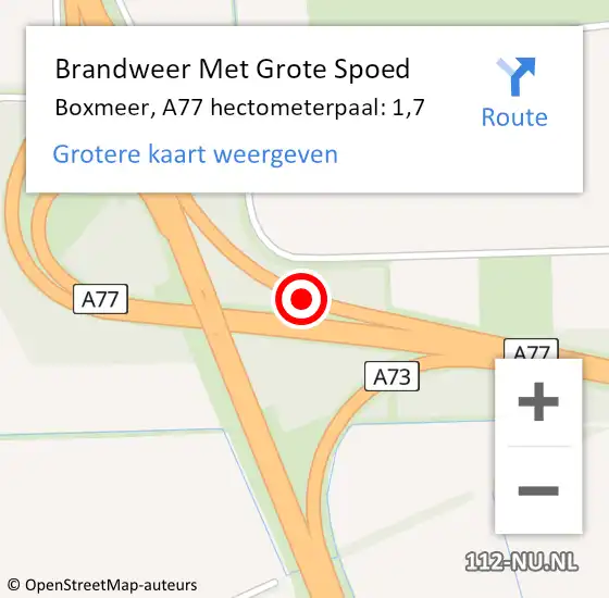 Locatie op kaart van de 112 melding: Brandweer Met Grote Spoed Naar Land van Cuijk, A77 hectometerpaal: 1,7 op 11 juni 2024 08:11