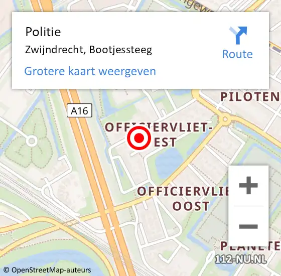 Locatie op kaart van de 112 melding: Politie Zwijndrecht, Bootjessteeg op 11 juni 2024 08:12