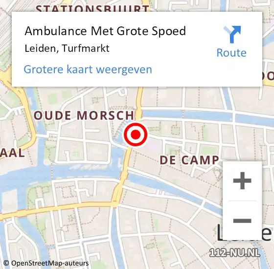 Locatie op kaart van de 112 melding: Ambulance Met Grote Spoed Naar Leiden, Turfmarkt op 11 juni 2024 08:26