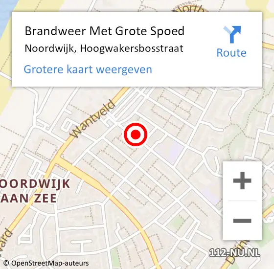 Locatie op kaart van de 112 melding: Brandweer Met Grote Spoed Naar Noordwijk, Hoogwakersbosstraat op 11 juni 2024 08:31