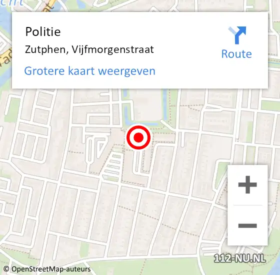 Locatie op kaart van de 112 melding: Politie Zutphen, Vijfmorgenstraat op 11 juni 2024 08:34