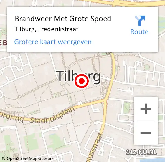 Locatie op kaart van de 112 melding: Brandweer Met Grote Spoed Naar Tilburg, Frederikstraat op 11 juni 2024 08:39