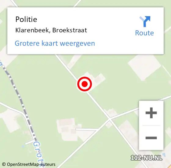 Locatie op kaart van de 112 melding: Politie Klarenbeek, Broekstraat op 11 juni 2024 08:45