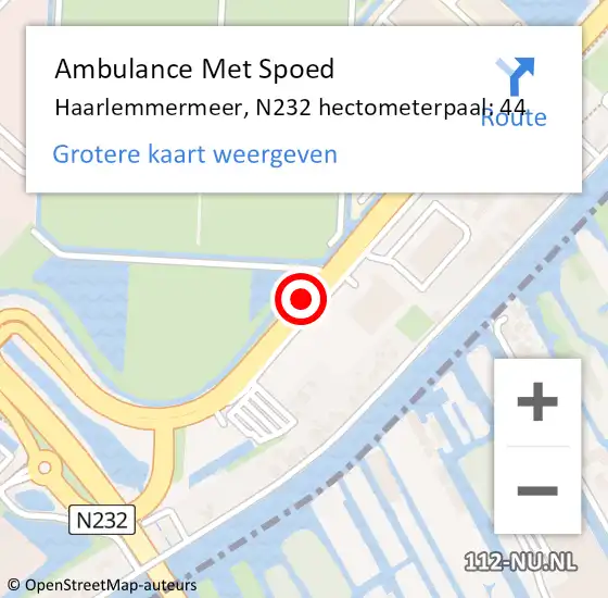 Locatie op kaart van de 112 melding: Ambulance Met Spoed Naar Haarlemmermeer, N232 hectometerpaal: 44 op 11 juni 2024 09:00
