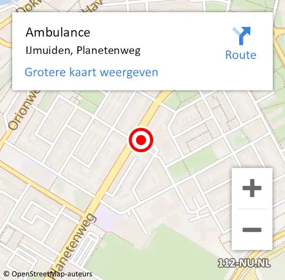 Locatie op kaart van de 112 melding: Ambulance IJmuiden, Planetenweg op 11 juni 2024 09:05