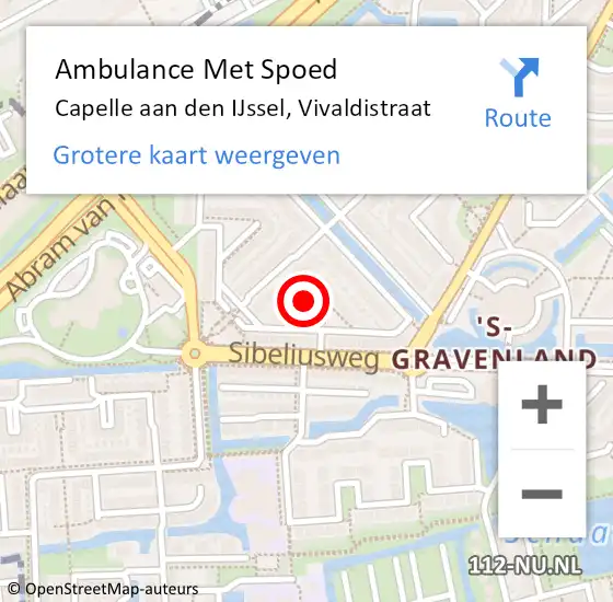 Locatie op kaart van de 112 melding: Ambulance Met Spoed Naar Capelle aan den IJssel, Vivaldistraat op 11 juni 2024 09:11