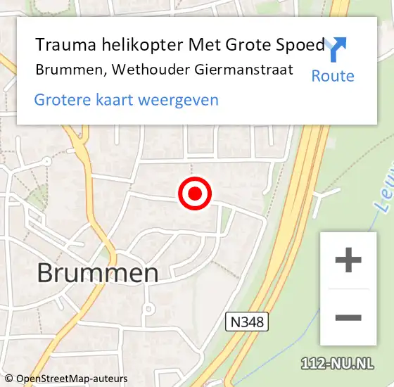 Locatie op kaart van de 112 melding: Trauma helikopter Met Grote Spoed Naar Brummen, Wethouder Giermanstraat op 11 juni 2024 09:23