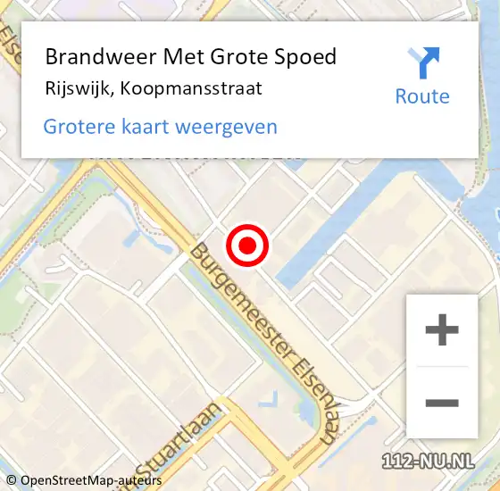 Locatie op kaart van de 112 melding: Brandweer Met Grote Spoed Naar Rijswijk, Koopmansstraat op 11 juni 2024 09:26