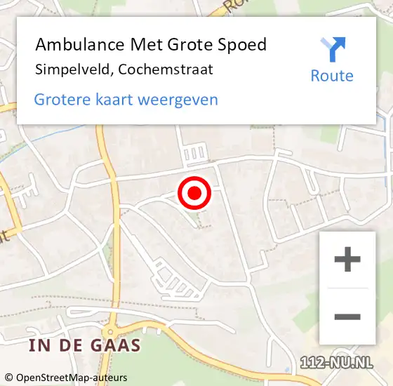 Locatie op kaart van de 112 melding: Ambulance Met Grote Spoed Naar Simpelveld, Cochemstraat op 9 oktober 2014 07:36