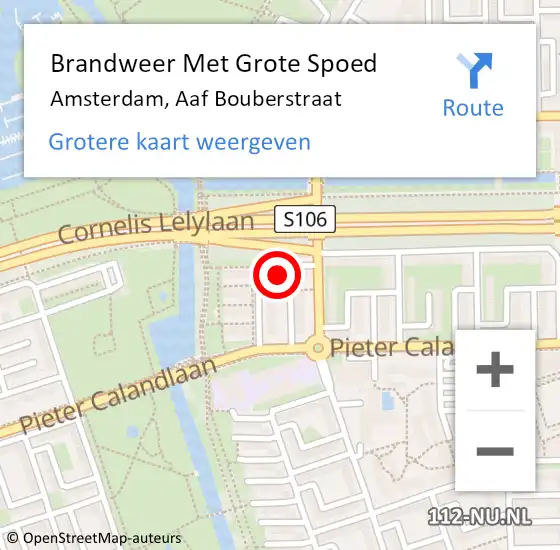 Locatie op kaart van de 112 melding: Brandweer Met Grote Spoed Naar Amsterdam, Aaf Bouberstraat op 11 juni 2024 09:46