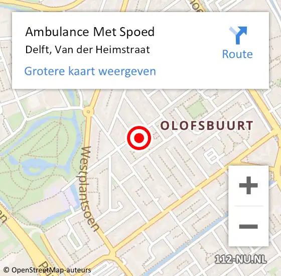 Locatie op kaart van de 112 melding: Ambulance Met Spoed Naar Delft, Van der Heimstraat op 11 juni 2024 10:09