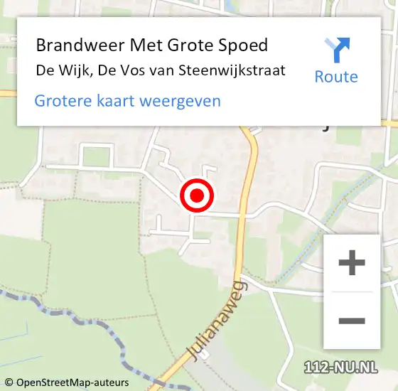 Locatie op kaart van de 112 melding: Brandweer Met Grote Spoed Naar De Wijk, De Vos van Steenwijkstraat op 11 juni 2024 10:15