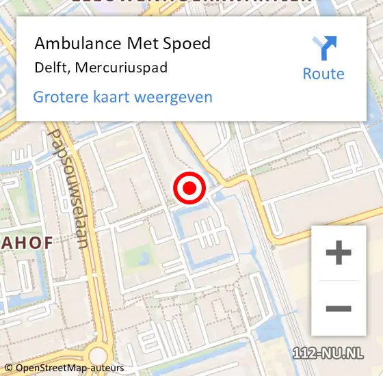 Locatie op kaart van de 112 melding: Ambulance Met Spoed Naar Delft, Mercuriuspad op 11 juni 2024 10:25