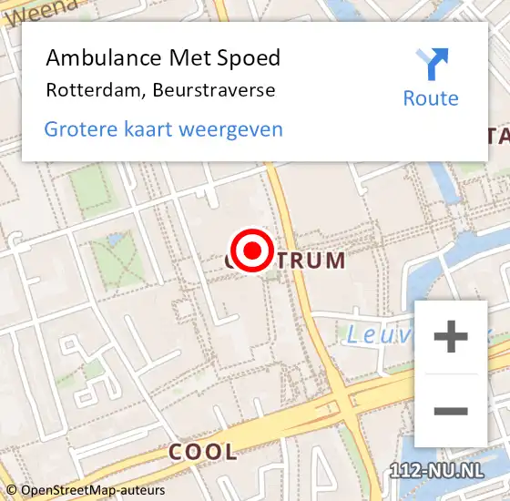 Locatie op kaart van de 112 melding: Ambulance Met Spoed Naar Rotterdam, Beurstraverse op 11 juni 2024 10:35