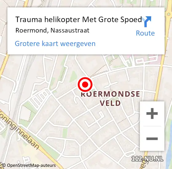Locatie op kaart van de 112 melding: Trauma helikopter Met Grote Spoed Naar Roermond, Nassaustraat op 11 juni 2024 10:53