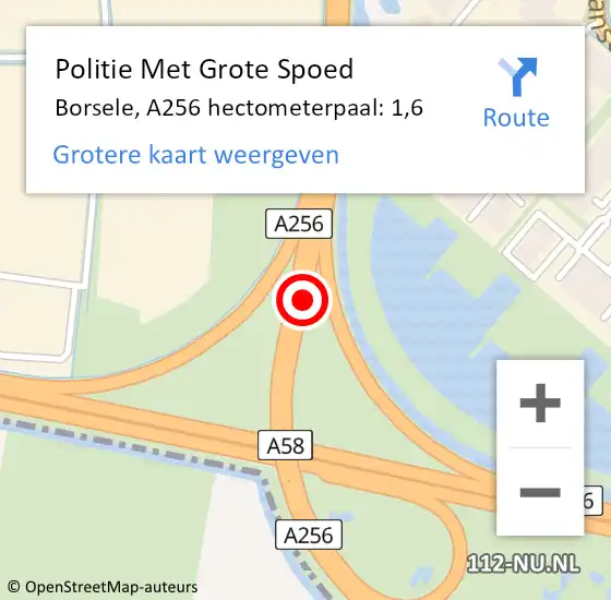 Locatie op kaart van de 112 melding: Politie Met Grote Spoed Naar Borsele, A256 hectometerpaal: 1,6 op 11 juni 2024 11:32