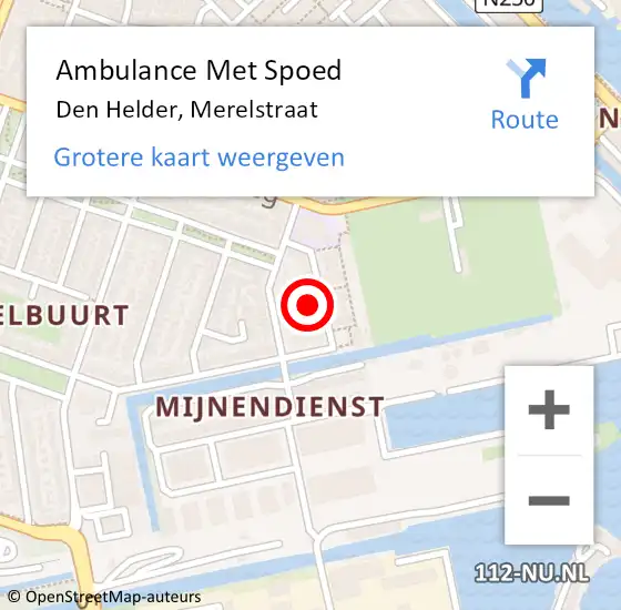 Locatie op kaart van de 112 melding: Ambulance Met Spoed Naar Den Helder, Merelstraat op 11 juni 2024 11:35
