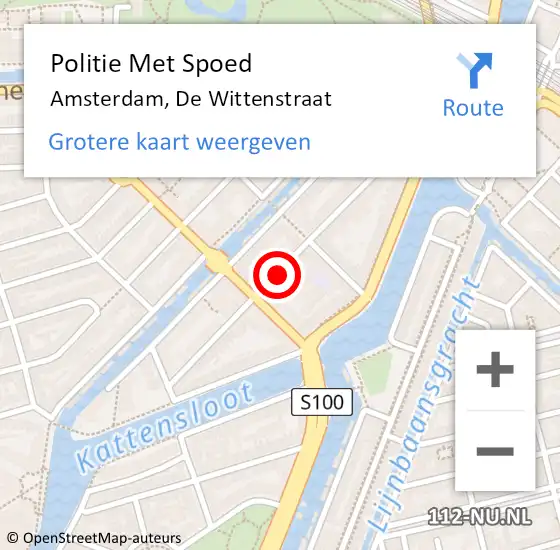Locatie op kaart van de 112 melding: Politie Met Spoed Naar Amsterdam, De Wittenstraat op 11 juni 2024 11:52