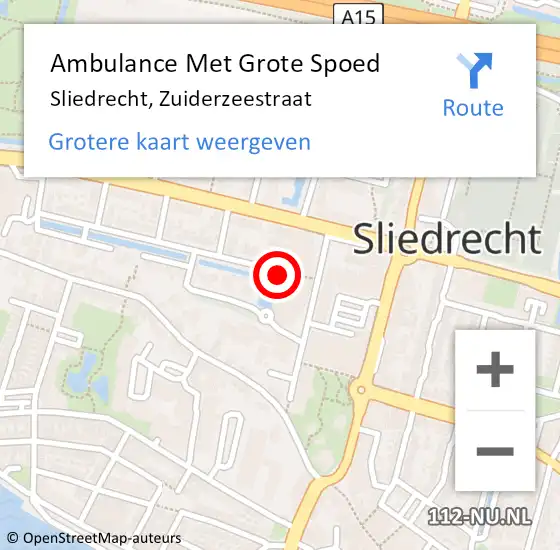 Locatie op kaart van de 112 melding: Ambulance Met Grote Spoed Naar Sliedrecht, Zuiderzeestraat op 11 juni 2024 11:57