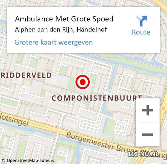 Locatie op kaart van de 112 melding: Ambulance Met Grote Spoed Naar Alphen aan den Rijn, Händelhof op 11 juni 2024 11:59