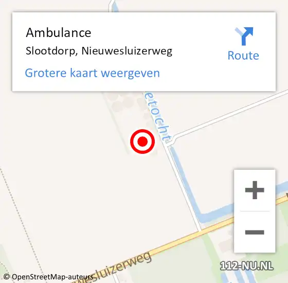 Locatie op kaart van de 112 melding: Ambulance Slootdorp, Nieuwesluizerweg op 11 juni 2024 12:00