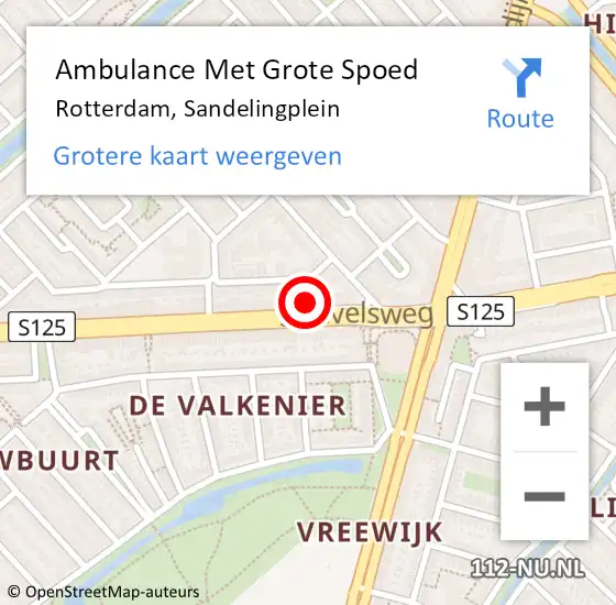 Locatie op kaart van de 112 melding: Ambulance Met Grote Spoed Naar Rotterdam, Sandelingplein op 11 juni 2024 12:54