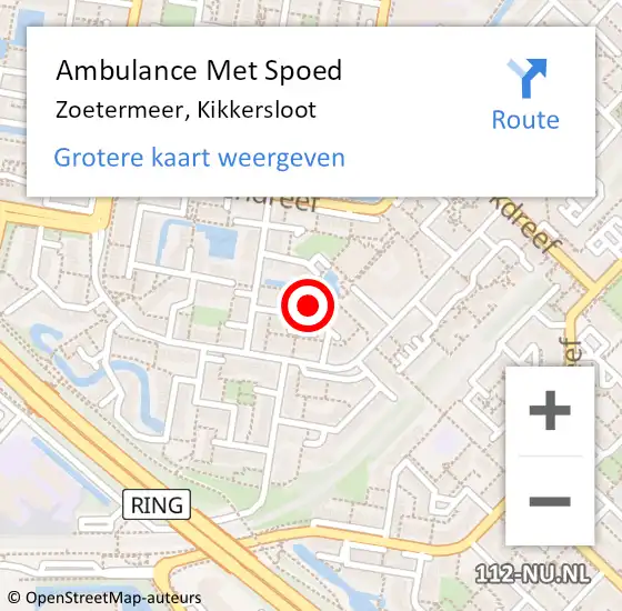 Locatie op kaart van de 112 melding: Ambulance Met Spoed Naar Zoetermeer, Kikkersloot op 11 juni 2024 12:59