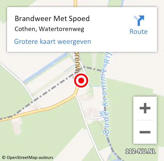 Locatie op kaart van de 112 melding: Brandweer Met Spoed Naar Cothen, Watertorenweg op 11 juni 2024 13:02