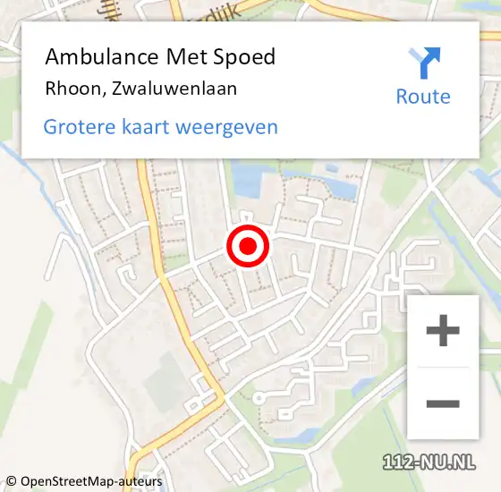 Locatie op kaart van de 112 melding: Ambulance Met Spoed Naar Rhoon, Zwaluwenlaan op 11 juni 2024 13:04