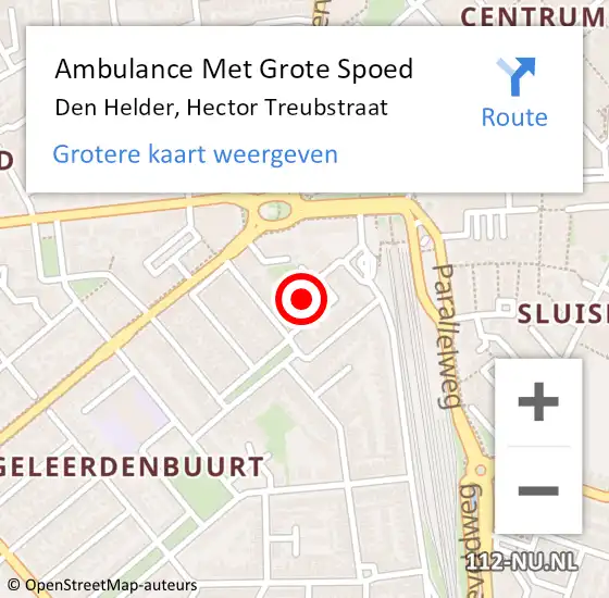 Locatie op kaart van de 112 melding: Ambulance Met Grote Spoed Naar Den Helder, Hector Treubstraat op 11 juni 2024 13:18