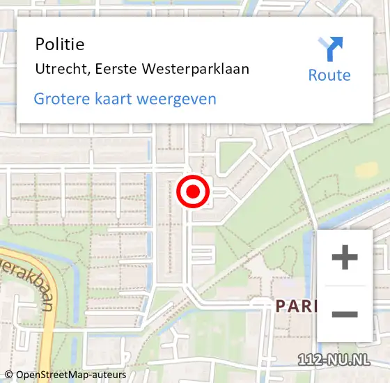 Locatie op kaart van de 112 melding: Politie Utrecht, Eerste Westerparklaan op 11 juni 2024 13:45