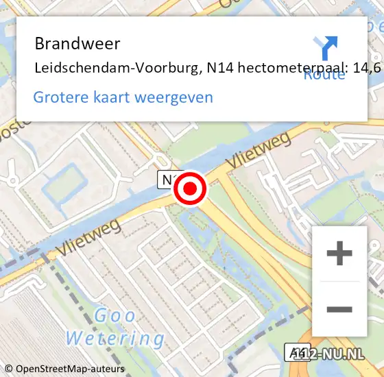 Locatie op kaart van de 112 melding: Brandweer Leidschendam-Voorburg, N14 hectometerpaal: 14,6 op 11 juni 2024 13:46