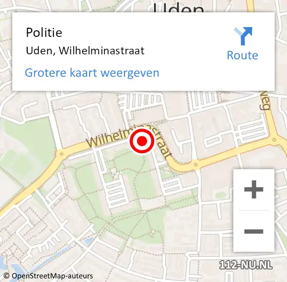 Locatie op kaart van de 112 melding: Politie Uden, Wilhelminastraat op 11 juni 2024 13:52