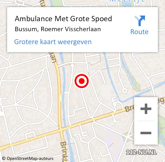 Locatie op kaart van de 112 melding: Ambulance Met Grote Spoed Naar Bussum, Roemer Visscherlaan op 9 oktober 2014 08:11