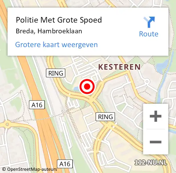 Locatie op kaart van de 112 melding: Politie Met Grote Spoed Naar Breda, Hambroeklaan op 11 juni 2024 13:59