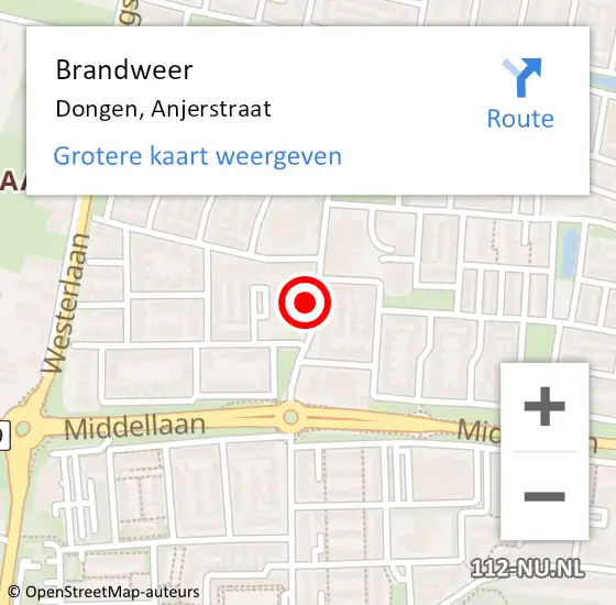 Locatie op kaart van de 112 melding: Brandweer Dongen, Anjerstraat op 11 juni 2024 14:01