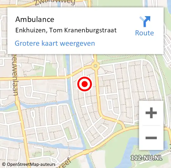 Locatie op kaart van de 112 melding: Ambulance Enkhuizen, Tom Kranenburgstraat op 11 juni 2024 14:21