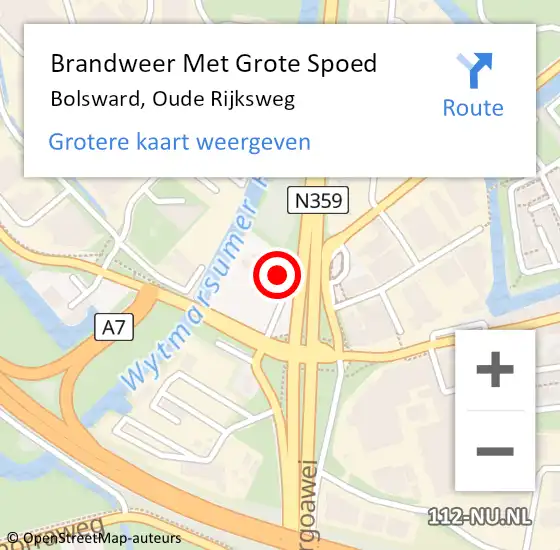 Locatie op kaart van de 112 melding: Brandweer Met Grote Spoed Naar Bolsward, Oude Rijksweg op 11 juni 2024 14:22