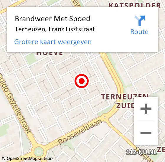 Locatie op kaart van de 112 melding: Brandweer Met Spoed Naar Terneuzen, Franz Lisztstraat op 11 juni 2024 14:24