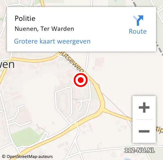 Locatie op kaart van de 112 melding: Politie Nuenen, Ter Warden op 11 juni 2024 14:35