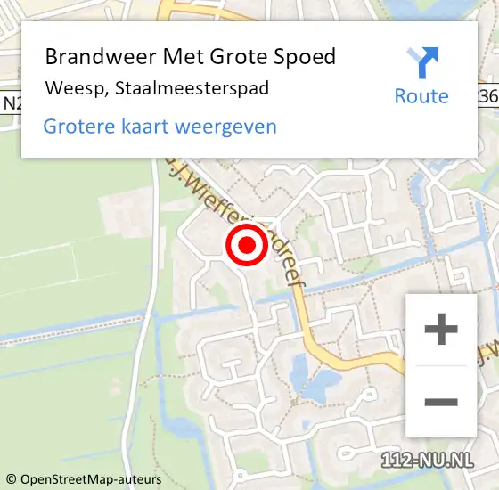 Locatie op kaart van de 112 melding: Brandweer Met Grote Spoed Naar Weesp, Staalmeesterspad op 11 juni 2024 14:54