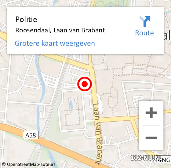 Locatie op kaart van de 112 melding: Politie Roosendaal, Laan van Brabant op 11 juni 2024 14:57